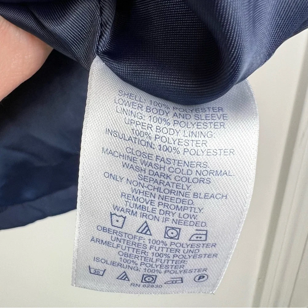 Land's End Lightweight Blue Fill Zip USA Polo Bear Patch Medium Petite
